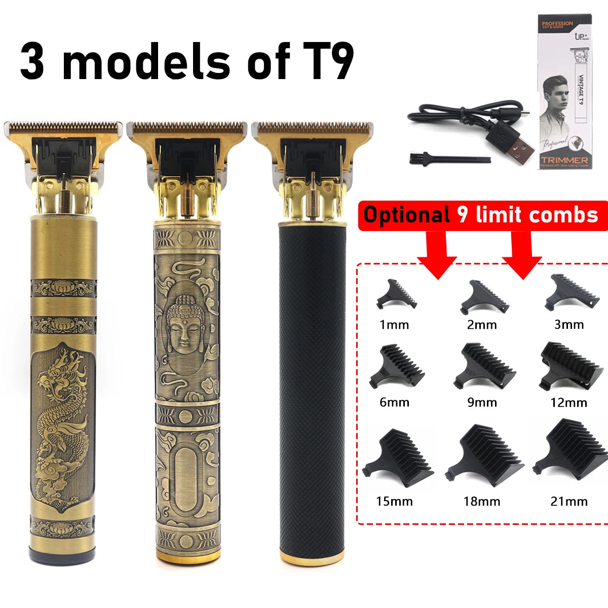 Black Color Rechargeable T9 Trimmer & Electric Hair Clipper, Beard Trimmer