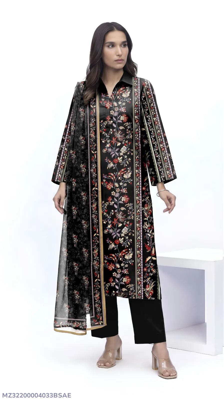 3 Pcs Women's Unstitched Digital Print Suit Brand Khaadi