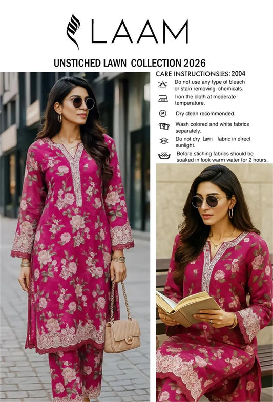 Unstitched Lawn Suit Pink Floral 2026 Summer Collection