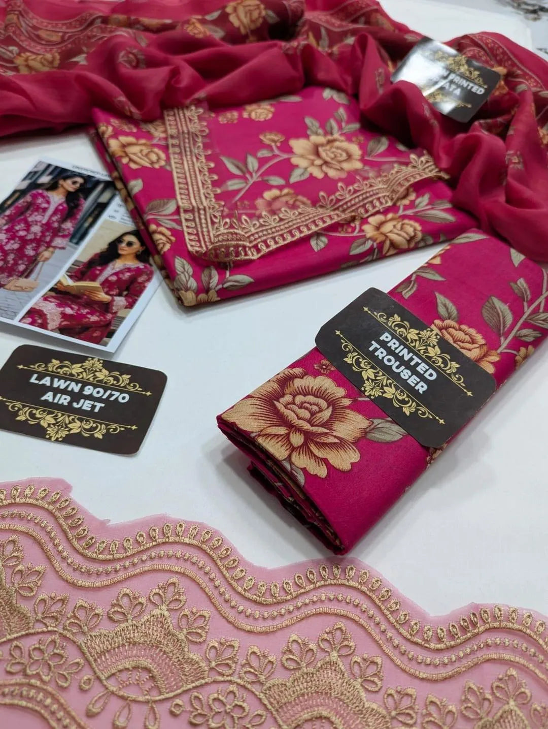Unstitched Lawn Suit Pink Floral 2026 Summer Collection