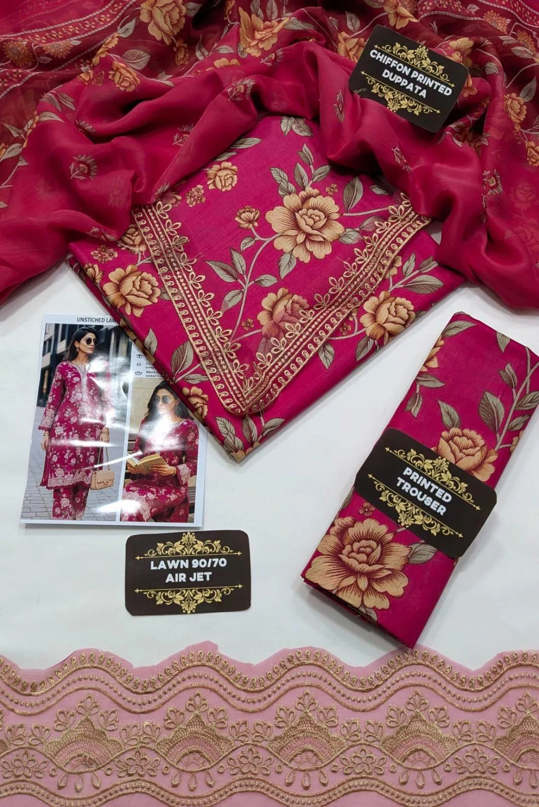 Unstitched Lawn Suit Pink Floral 2026 Summer Collection